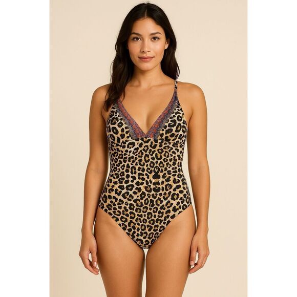 True Colours by La Moda Leopard One Piece Swimsuit‎ Tan, Black Size XL - Picture 1 of 12